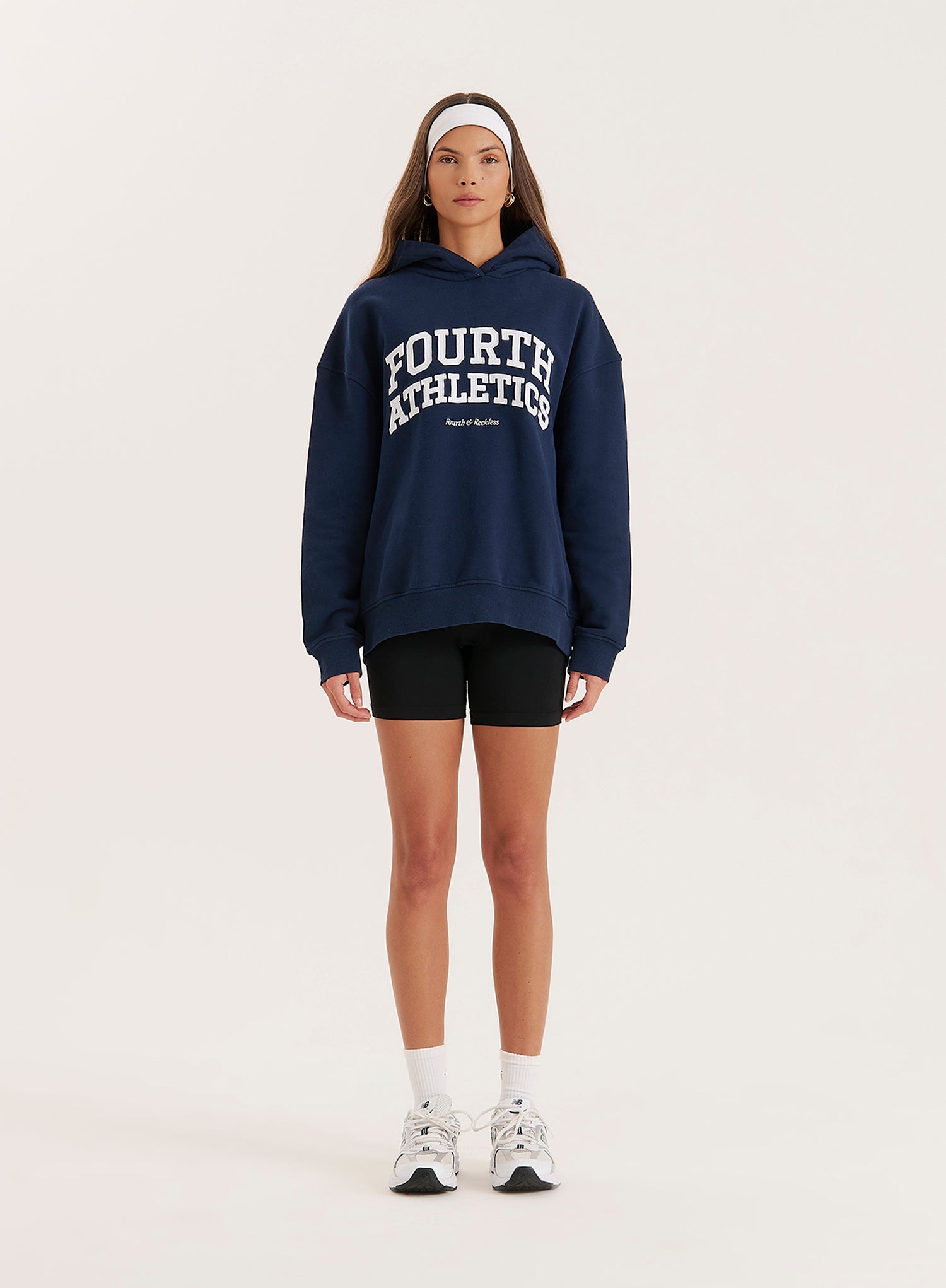Navy Fourth Athletics Slogan Oversized Hoodie